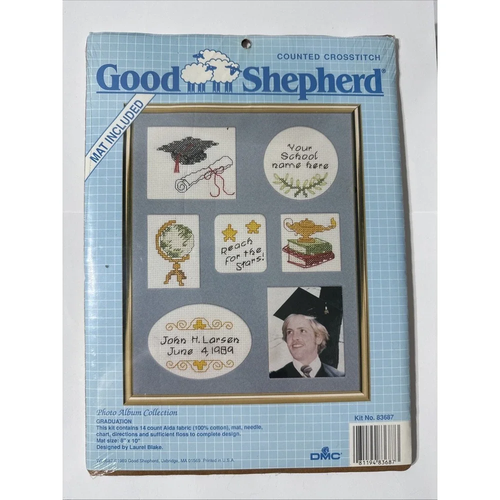 Vintage 1989 COUNTED‎ CROSS STITCH KIT GRADUATION GOOD SHEPHERD # 83687 8